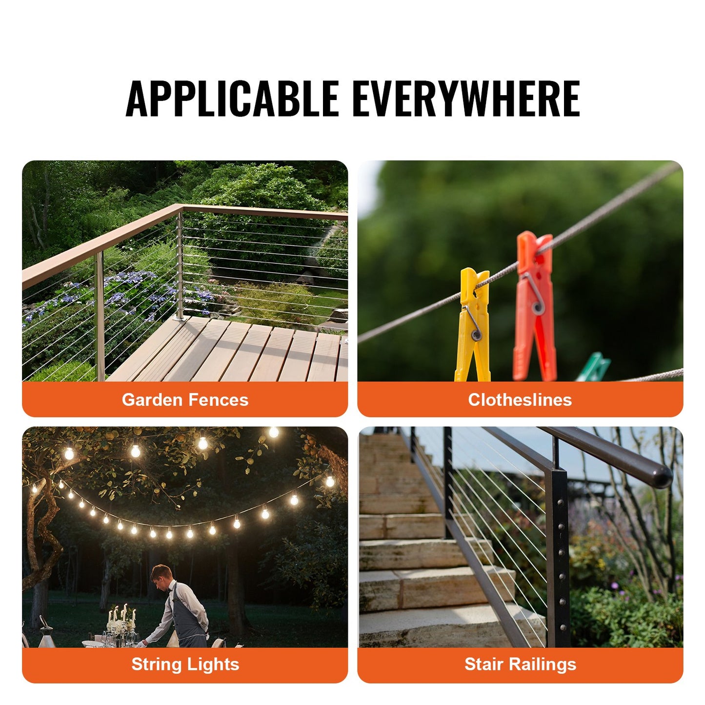 T316 Edelstahlkabel 1/8" 7x7 Stahldraht 600 Fuß Kabelgeländer