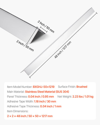 Stainless Steel Wall Corner Protector, 2 x 2 x 48 inch, 10 Pack Metal Corner Guards, 304 Stainless Steel Edge Trim 90-Degree Angle for Home,Office,Commercial Wall Protection, with 3m Tape
