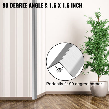 Stainless Steel Corner Guards 2 x 2 x 48 inch Metal Wall Corner Protector Pack of 20 Corner Guards 20 Ga 304 Stainless Corner Guard with 90-Degree Angle for Wall Protection and Decoration