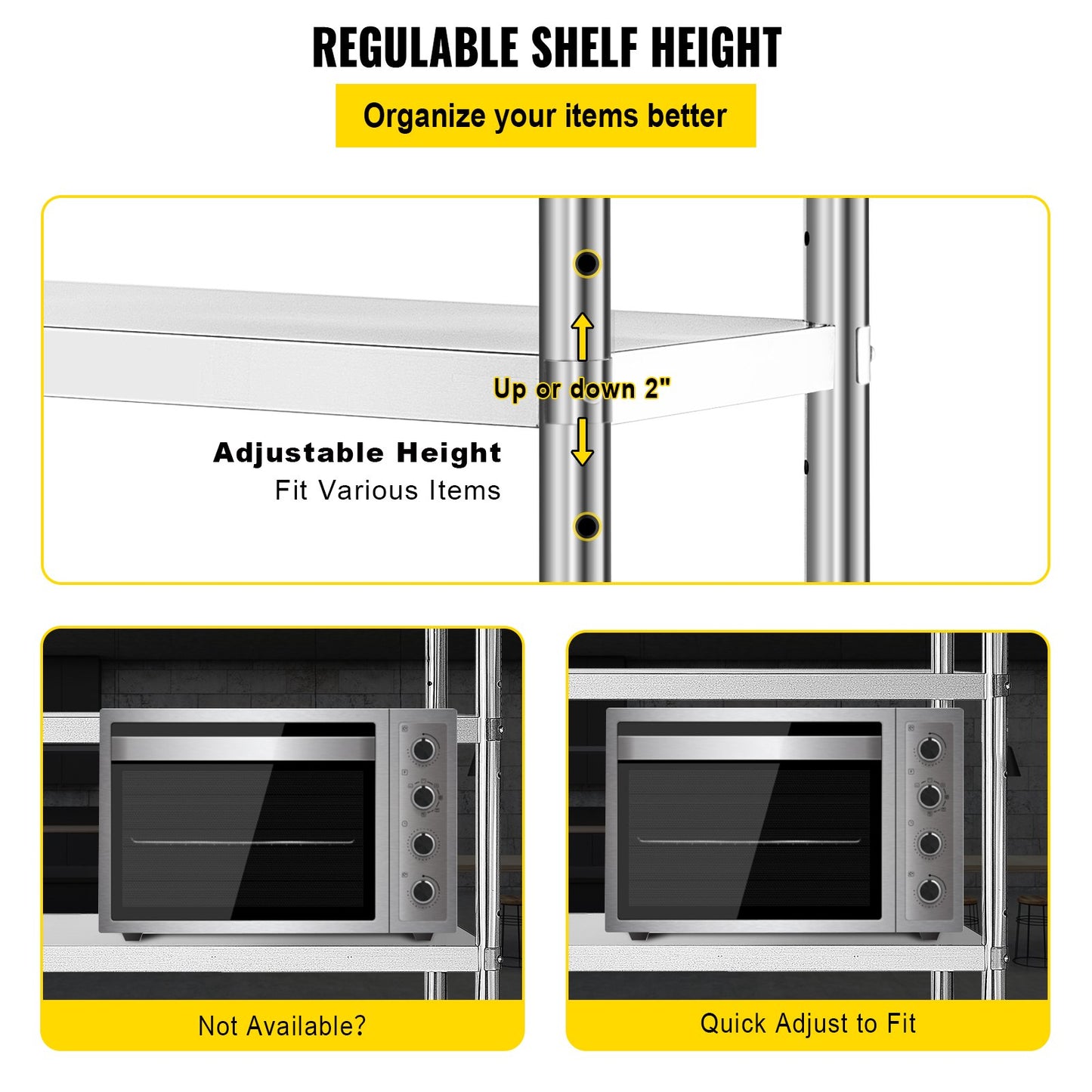 Stainless Steel Shelves 48x18.5 Inch 5 Tier Adjustable Shelf Storage Unit Stainless Steel Rack Shelving Heavy Duty Shelving for Kitchen Commercial Office Garage Storage 330lb Per Shelf