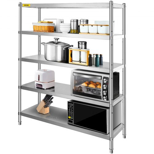Stainless Steel Shelving 60x18.5 Inch 5 Tier Adjustable Shelf Storage Unit Stainless Steel Heavy Duty Shelving for Kitchen Commercial Office Garage Storage 330lb Per Shelf