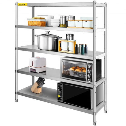 Storage Shelf, 5-Tier Storage Shelving Unit, Stainless Steel Garage Shelf, 70.9 x 17.7 x 70.9 inch Heavy Duty Storage Shelving, 1650 Lbs Total Capacity with Adjustable Height