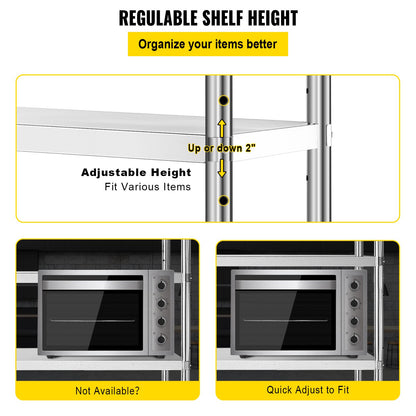 Storage Shelf, 5-Tier Storage Shelving Unit, Stainless Steel Garage Shelf, 70.9 x 17.7 x 70.9 inch Heavy Duty Storage Shelving, 1650 Lbs Total Capacity with Adjustable Height