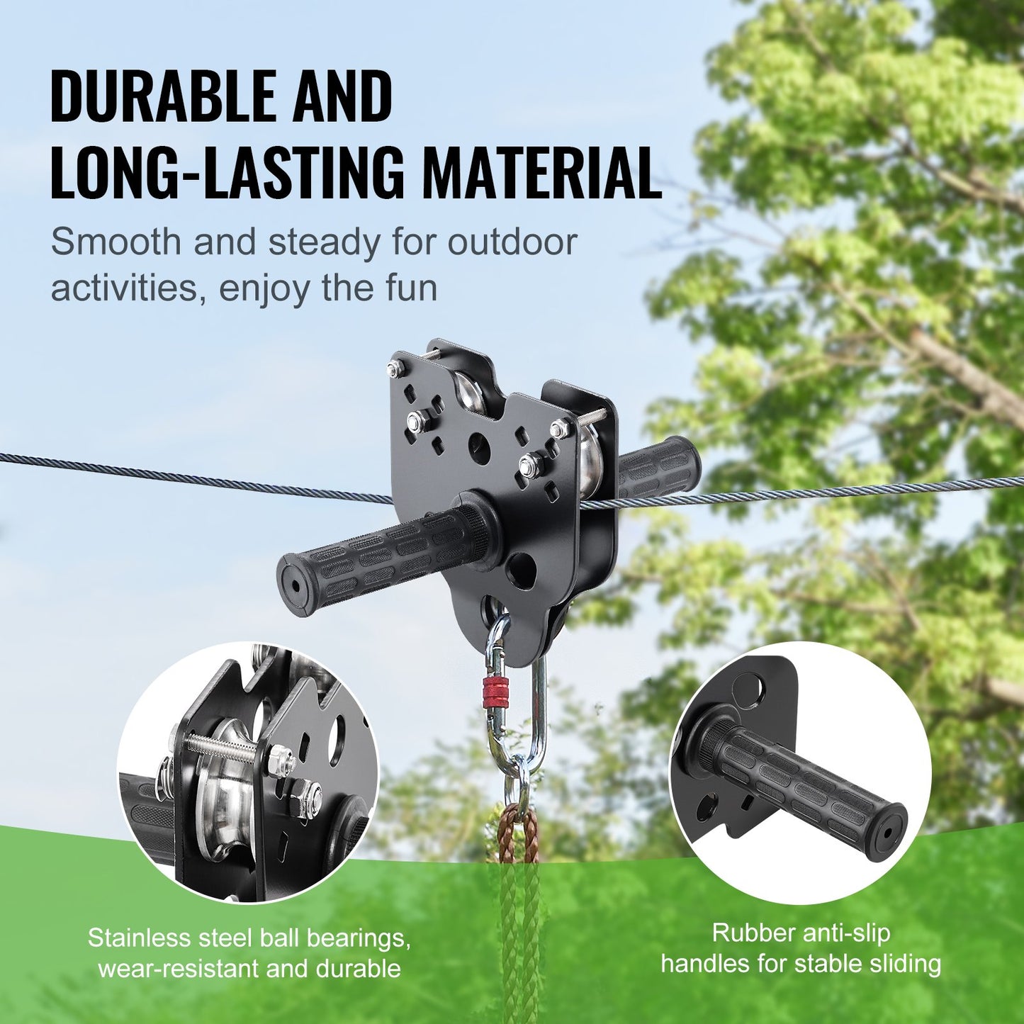 Zipline Kit for Kids and Adult, 60 ft Zip Line Kits Up to 500 lb, Backyard Outdoor Quick Setup Zipline, Playground Entertainment with Stainless Steel Zipline, Spring Brake, Safety Harness, Seat
