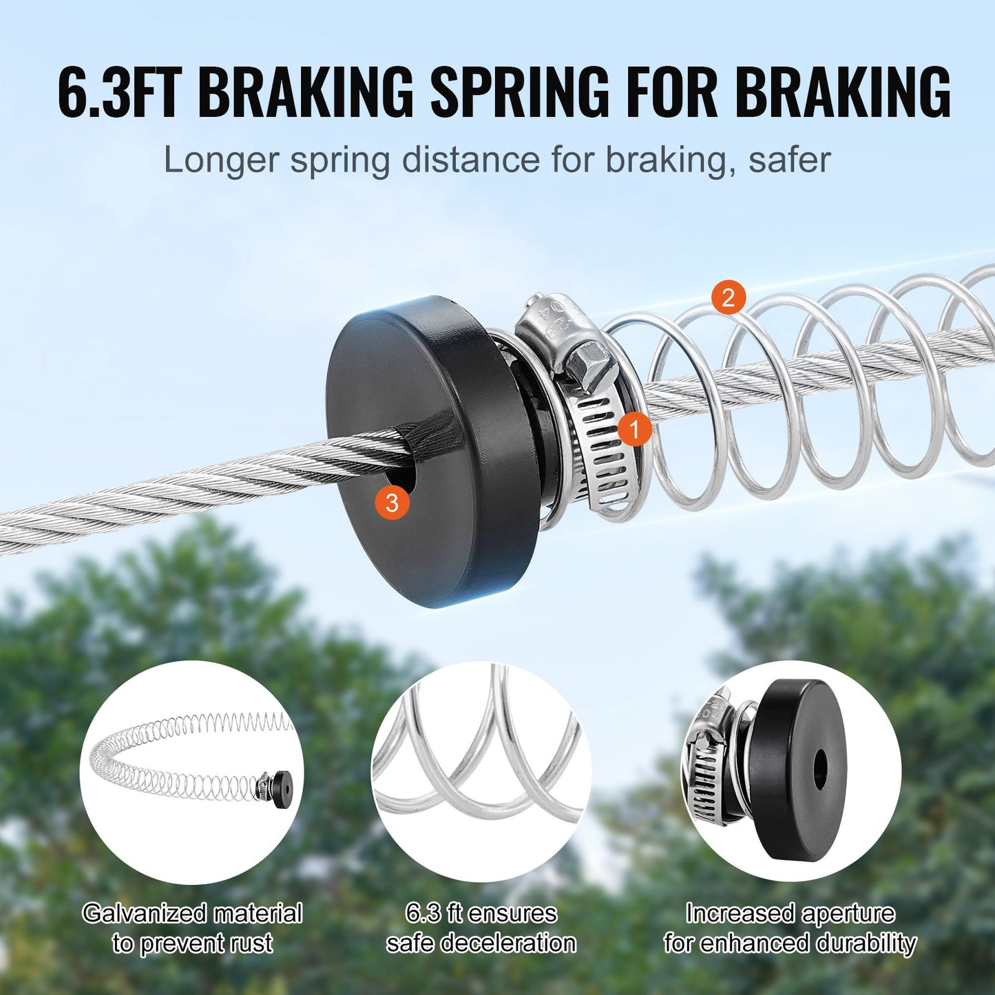 Zipline Kit for Kids and Adult, 80 ft Zip Line Kits Up to 500 lb, Backyard Outdoor Quick Setup Zipline, Playground Entertainment with Stainless Steel Zipline, Spring Brake, Safety Harness, Seat