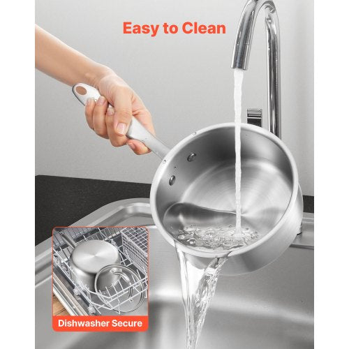 1,5 QT kastrull, rostfri kastrull med glaslock, multifunktionell nonstick rostfri såsgryta med ergonomiskt handtag, lämplig för ugn, diskmaskin, induktionshäll |  EU