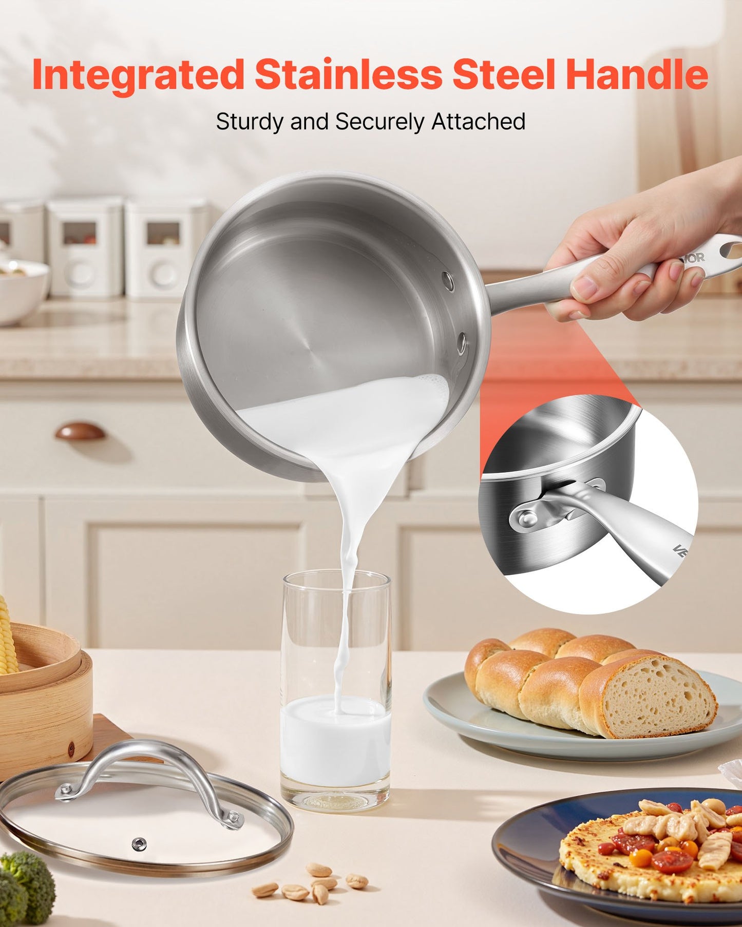 1.5 QT Saucepan, Stainless Steel Saucepan with Glass Lid, Multipurpose Nonstick Stainless Steel Small Cooking Sauce Pot with Ergonomic Handle, Friendly for Oven, Dishwasher, Induction Cooker