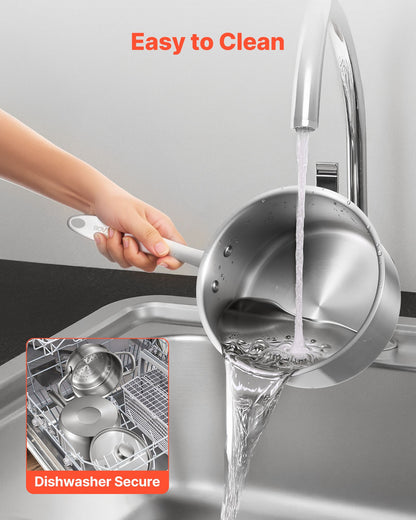 2.5 QT Saucepan with Steamer, Stainless Steel Saucepan with Glass Lid, Multipurpose Nonstick Stainless Steel Sauce Pot with Ergonomic Handle, Friendly for Oven, Dishwasher, Induction Cooker