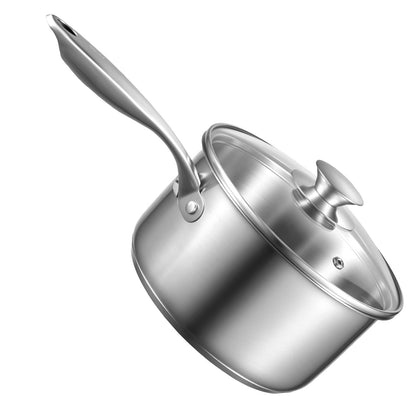 2.5 QT Saucepan with Steamer, Stainless Steel Saucepan with Glass Lid, Multipurpose Nonstick Stainless Steel Sauce Pot with Ergonomic Handle, Friendly for Oven, Dishwasher, Induction Cooker