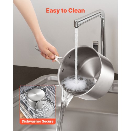 4 QT Kastrull, Rostfri Stålkastrull med Glaslock, Multifunktionell Nonstick Rostfri Stål Liten Såsgryta med Ergonomiskt Handtag, Lämplig för Ugn, Diskmaskin, Induktionshäll |  EU