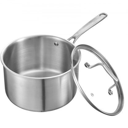 4 QT Kastrull, Rostfri Stålkastrull med Glaslock, Multifunktionell Nonstick Rostfri Stål Liten Såsgryta med Ergonomiskt Handtag, Lämplig för Ugn, Diskmaskin, Induktionshäll |  EU