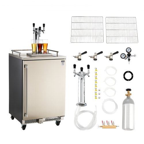 Beer Kegerator, Triple Tap Commercial Draft Beer Dispenser for D system, Full Size Keg Refrigerator with 5lbs CO2 Tank, Hold 3 Sixth / 2 Slim / 3 Ball lock keg, 160L