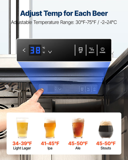 Beer Kegerator, Triple Tap Commercial Draft Beer Dispenser for D system, Full Size Keg Refrigerator with 5lbs CO2 Tank, Hold 3 Sixth / 2 Slim / 3 Ball lock keg, 160L