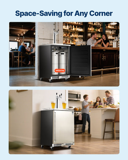 Beer Kegerator, Triple Tap Commercial Draft Beer Dispenser for D system, Full Size Keg Refrigerator with 5lbs CO2 Tank, Hold 3 Sixth / 2 Slim / 3 Ball lock keg, 160L