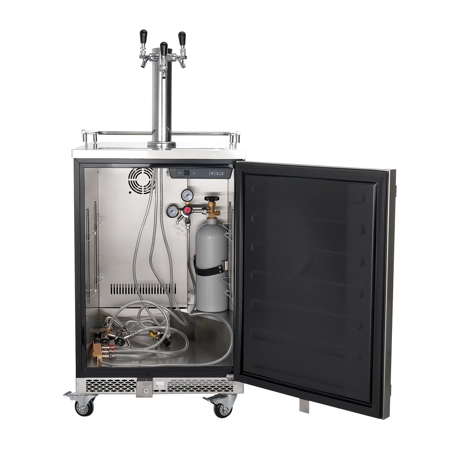 Beer Kegerator, Triple Tap Commercial Draft Beer Dispenser for D system, Full Size Keg Refrigerator with 5lbs CO2 Tank, Hold 3 Sixth / 2 Slim / 3 Ball lock keg, 160L