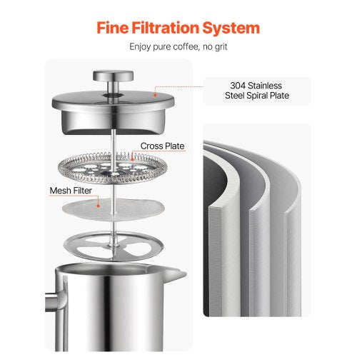 French Press coffee maker 1L stainless steel French Press silver | EU