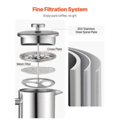 French Press coffee maker 1L stainless steel French Press silver | EU