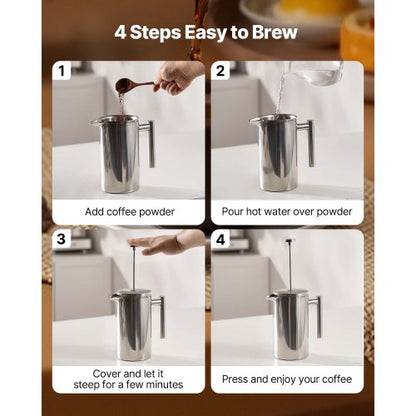 French Press coffee maker 1L stainless steel French Press silver | EU