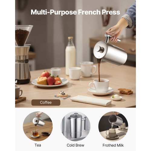 French Press coffee maker 1L stainless steel French Press silver | EU