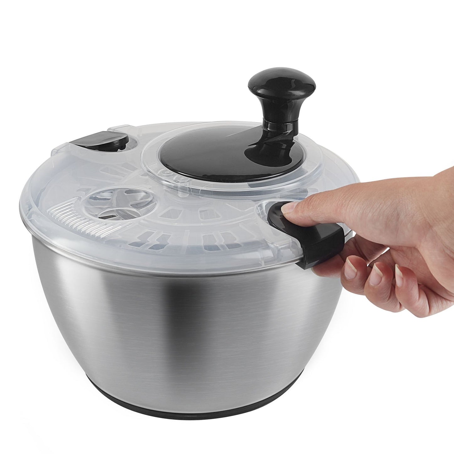Stainless Steel Salad Spinner, 4.75 Qt, One-Handed Squeezer, Large Vegetable Dryer, Washer, Salad Cleaner and Dryer with 304 Stainless Steel Bowl, for Vegetables, Herbs, Berries, Fruit, No BPA