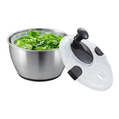 Stainless Steel Salad Spinner, 4.75 Qt, One-Handed Squeezer, Large Vegetable Dryer, Washer, Salad Cleaner and Dryer with 304 Stainless Steel Bowl, for Vegetables, Herbs, Berries, Fruit, No BPA