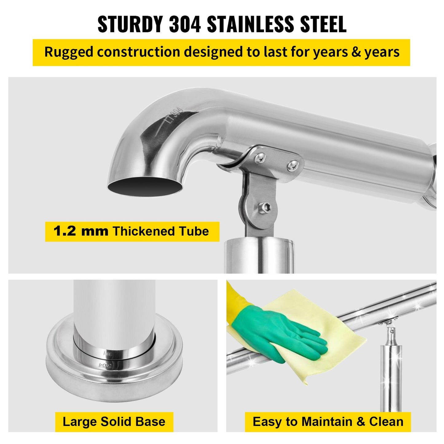 Stainless Steel Transitional Handrail fit for Level Surface and 2 to 3 Adjustable Stair Indoor Outdoor Step Railings 441lb Capacity with Installation Kit Porch DIY, Silver