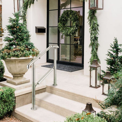 Stainless Steel Transitional Handrail fit for Level Surface and 2 to 3 Adjustable Stair Indoor Outdoor Step Railings 441lb Capacity with Installation Kit Porch DIY, Silver