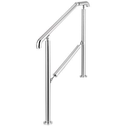 Stainless Steel Transitional Handrail fit for Level Surface and 2 to 3 Adjustable Stair Indoor Outdoor Step Railings 441lb Capacity with Installation Kit Porch DIY, Silver
