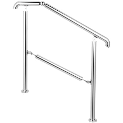 Stainless Steel Transitional Handrail fit for Level Surface and 2 to 3 Adjustable Stair Indoor Outdoor Step Railings 441lb Capacity with Installation Kit Porch DIY, Silver