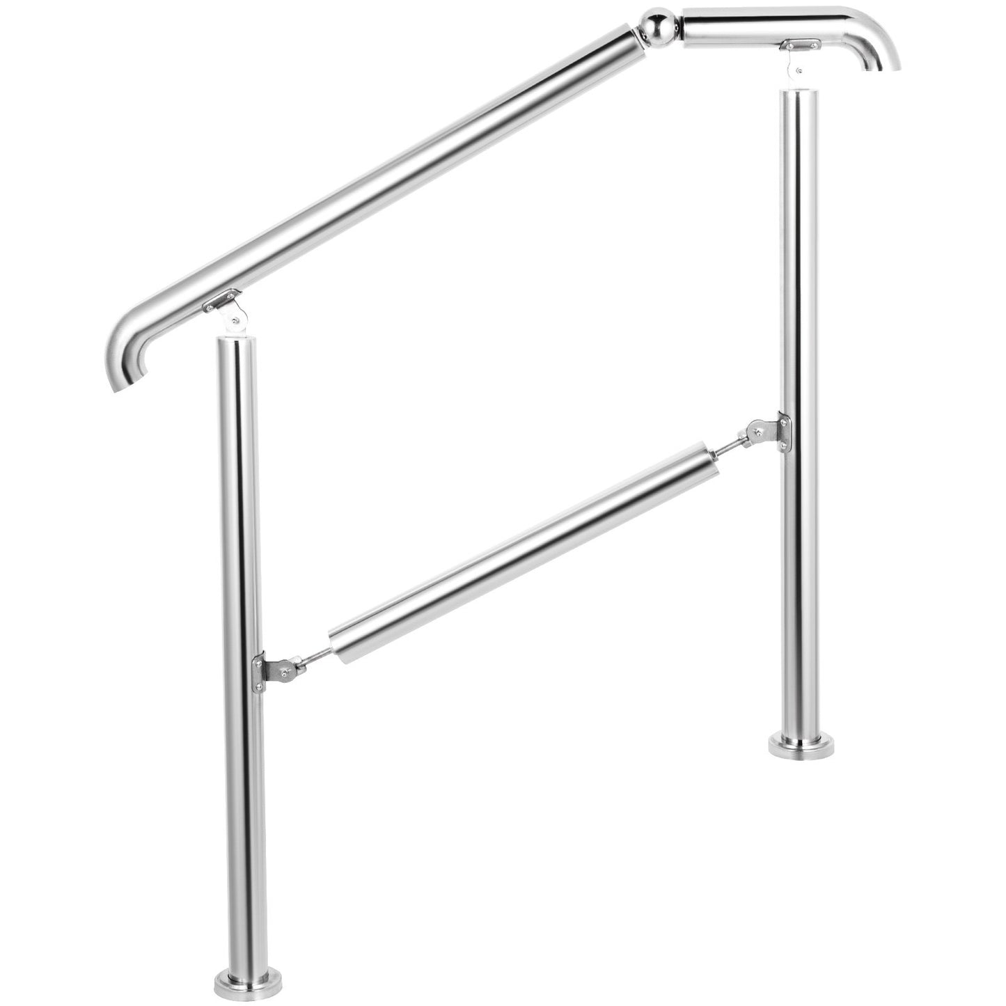 Stainless Steel Transitional Handrail fit for Level Surface and 2 to 3 Adjustable Stair Indoor Outdoor Step Railings 441lb Capacity with Installation Kit Porch DIY, Silver
