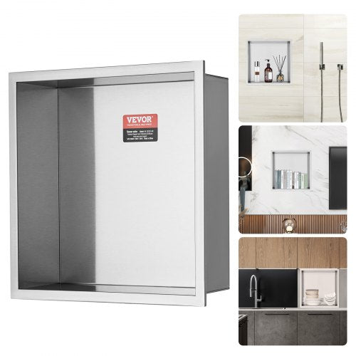 13"x13" No Tile Shower Niche 304 Stainless Steel, Wall-Inserted Niche Recessed Double Shelves, Sealed Waterproof Rust-Resistant Modern Niche for Shower Bathroom Soap Storage, Silver