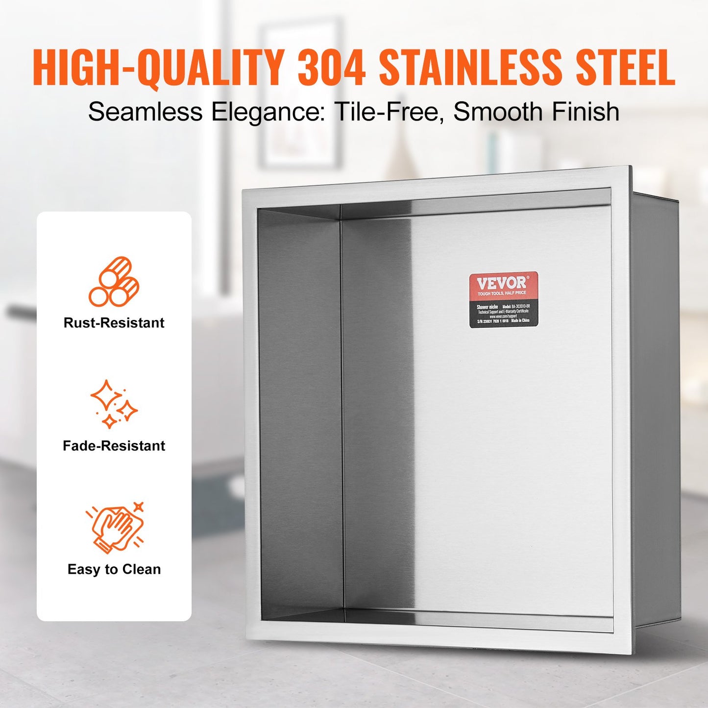 13"x13" No Tile Shower Niche 304 Stainless Steel, Wall-Inserted Niche Recessed Double Shelves, Sealed Waterproof Rust-Resistant Modern Niche for Shower Bathroom Soap Storage, Silver