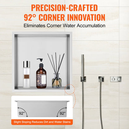 13"x13" No Tile Shower Niche 304 Stainless Steel, Wall-Inserted Niche Recessed Double Shelves, Sealed Waterproof Rust-Resistant Modern Niche for Shower Bathroom Soap Storage, Silver