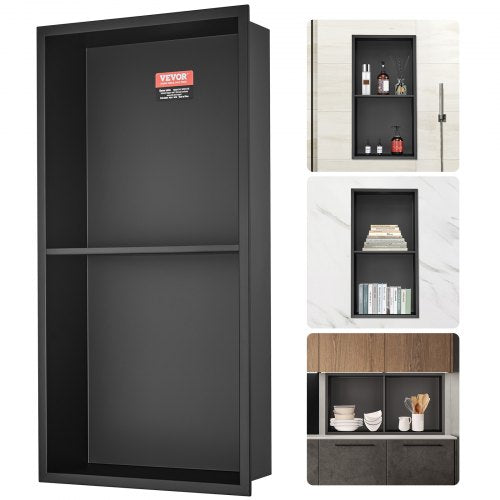 13"x25" No Tile Shower Niche 304 Stainless Steel, Wall-Inserted Niche Recessed Double Shelves, Sealed Waterproof Rust-Resistant Easy Cleaning Modern Niche for Shower or Soap Storage Bathroom