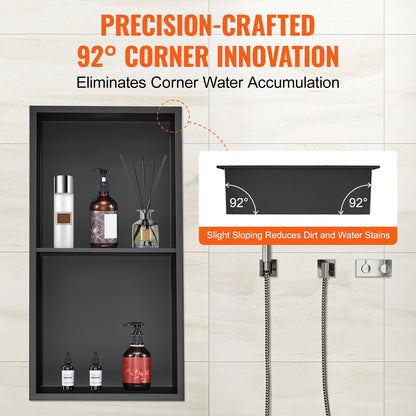 33,02 x 63,5 cm, keine Fliesen-Duschnische aus Edelstahl 304, Wandmontage, Nische mit versenkten Doppelregalen, wasserdicht versiegelt, rostbeständig, moderne Nische für Dusche oder Seifenaufbewahrung im Badezimmer