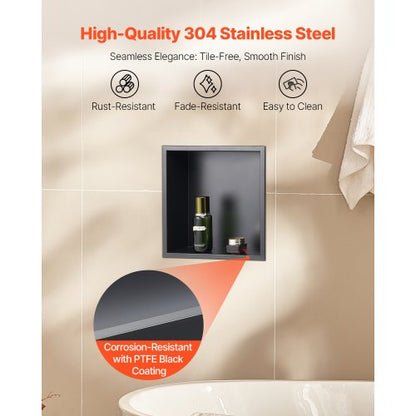 Duschnisch 33,0 x 33,0 x 10,2 cm Infälld vägghylla rostfritt stål svart