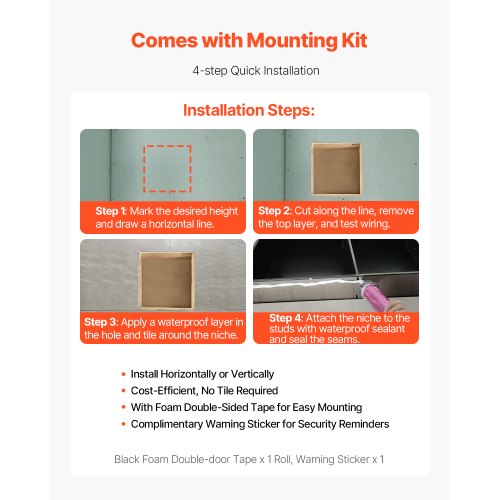 Duschnisch 33,0 x 33,0 x 10,2 cm Infälld vägghylla rostfritt stål svart
