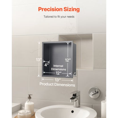 Duschnisch 33,0 x 33,0 x 10,2 cm Infälld vägghylla rostfritt stål svart