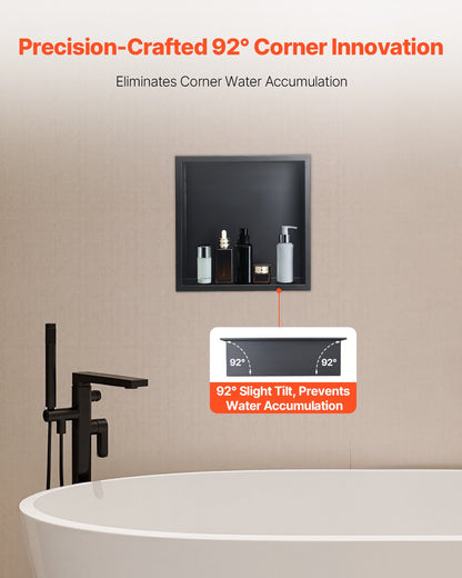 Shower Niche, 13 x 13 x 4 inch Recessed Wall Niche, Heavy-duty Stainless Steel Modern Soap & Shampoo Storage Organizer, Sealed Waterproof, Durable & Easy to Install,Black for Bathroom