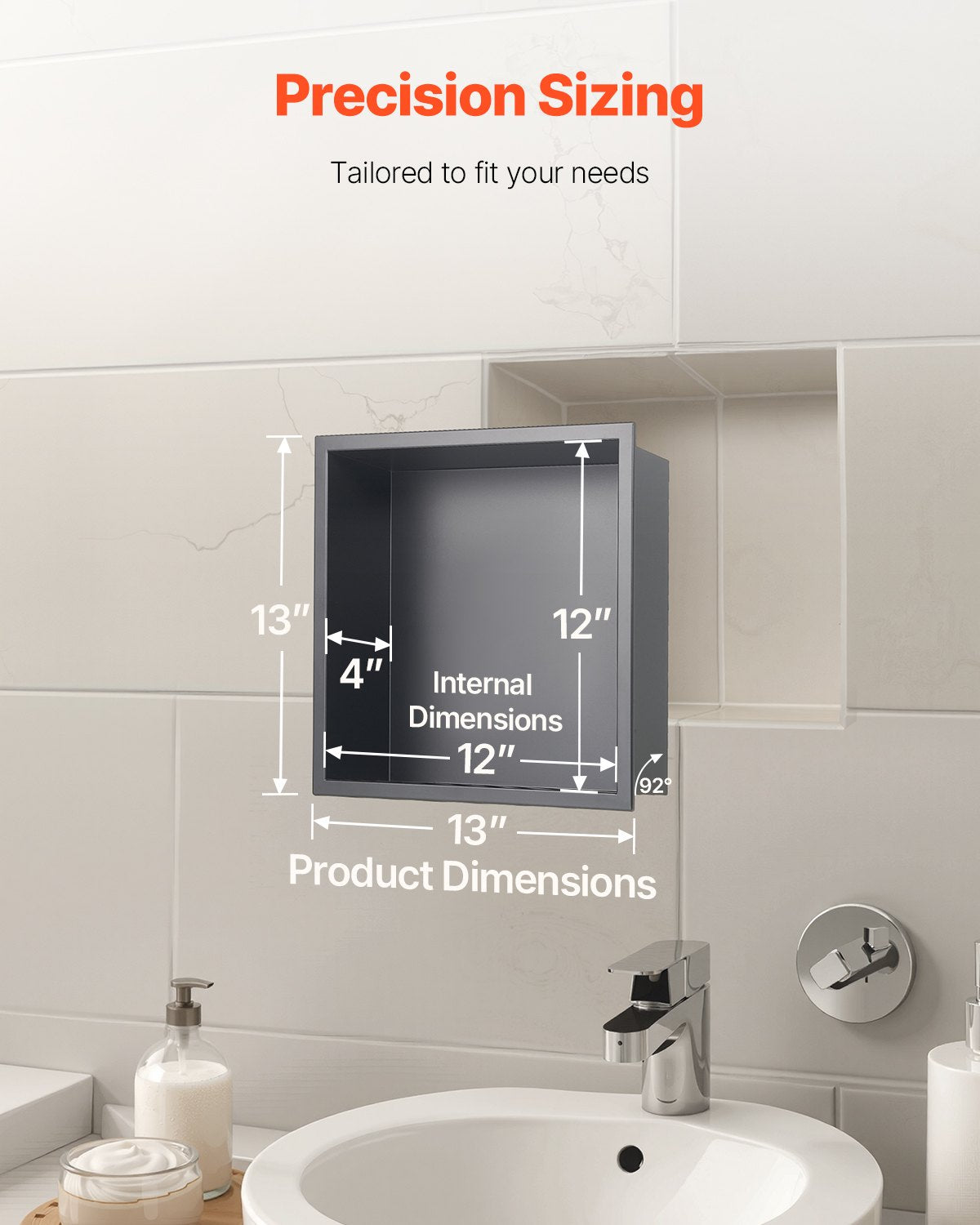 Shower Niche, 13 x 13 x 4 inch Recessed Wall Niche, Heavy-duty Stainless Steel Modern Soap & Shampoo Storage Organizer, Sealed Waterproof, Durable & Easy to Install,Black for Bathroom