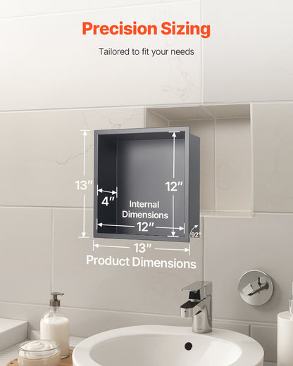 Shower Niche, 13 x 13 x 4 inch Recessed Wall Niche, Heavy-duty Stainless Steel Modern Soap & Shampoo Storage Organizer, Sealed Waterproof, Durable & Easy to Install,Black for Bathroom