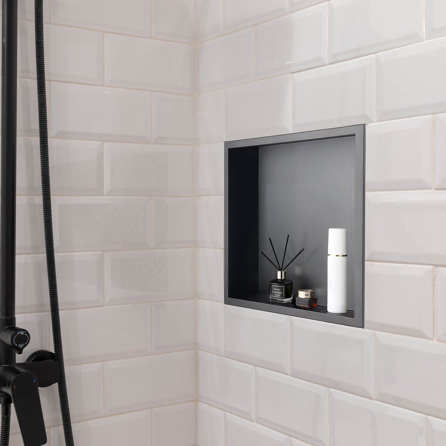 Shower Niche, 13 x 13 x 4 inch Recessed Wall Niche, Heavy-duty Stainless Steel Modern Soap & Shampoo Storage Organizer, Sealed Waterproof, Durable & Easy to Install,Black for Bathroom