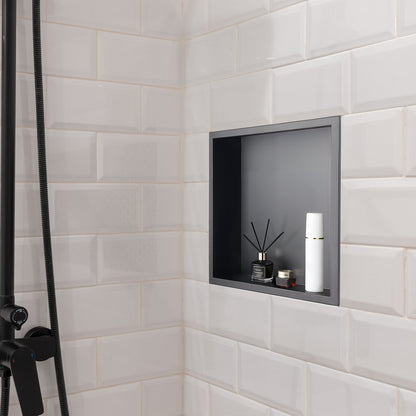 Shower Niche, 13 x 13 x 4 inch Recessed Wall Niche, Heavy-duty Stainless Steel Modern Soap & Shampoo Storage Organizer, Sealed Waterproof, Durable & Easy to Install,Black for Bathroom
