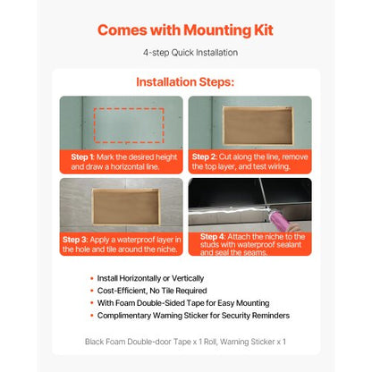 Duschnische 33,0x63,5x10,2cm Wandeinbauregal aus Edelstahl