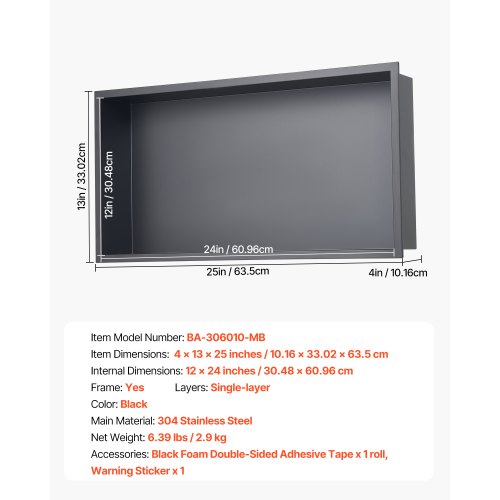 Duschnische 33,0x63,5x10,2cm Wandeinbauregal aus Edelstahl