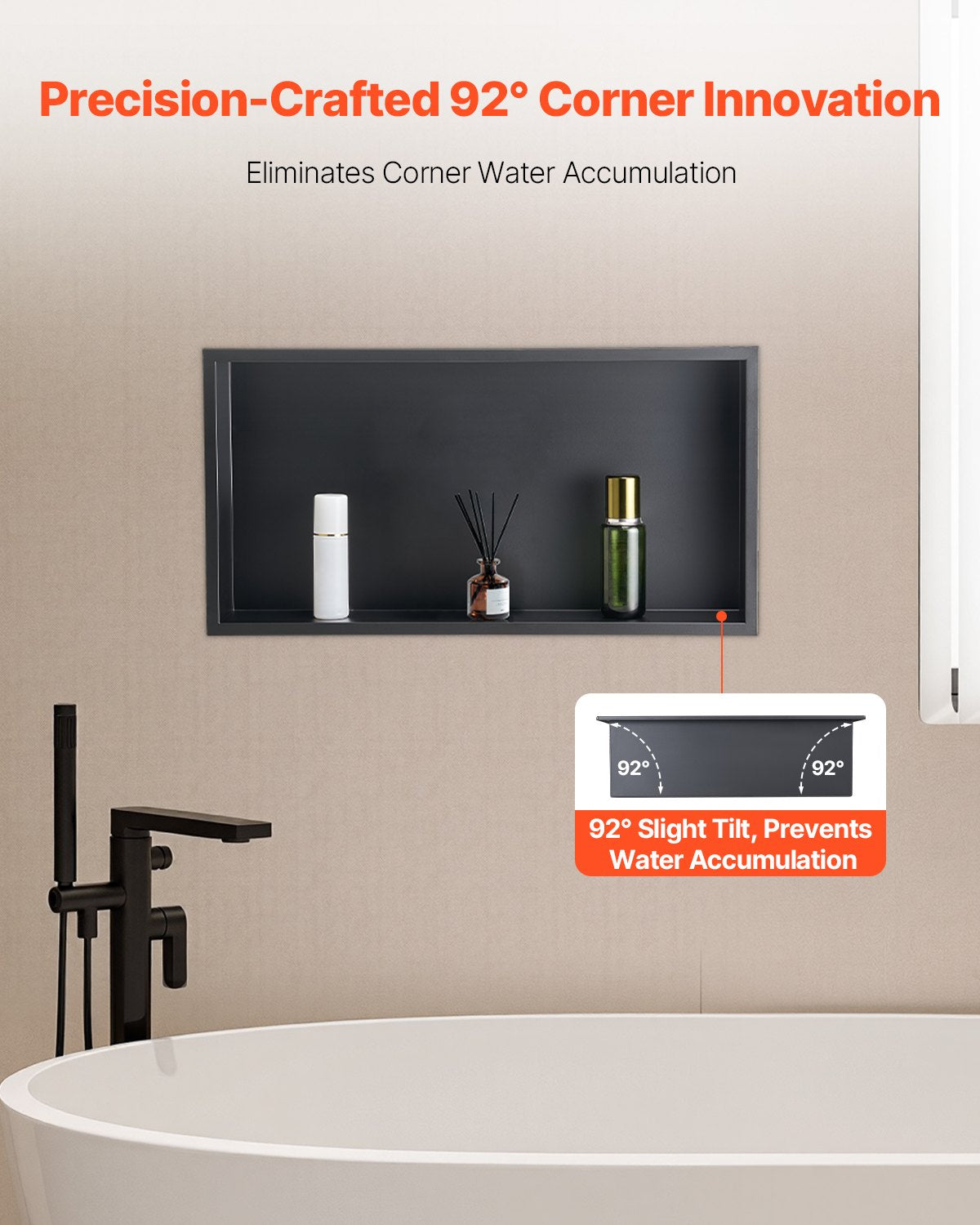 Shower Niche, 13 x 25 x 4 inch Recessed Wall Niche, Heavy-duty Stainless Steel Modern Soap & Shampoo Storage Organizer, Sealed Waterproof, Durable & Easy to Install,Black for Bathroom