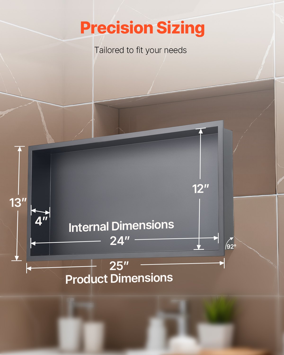 Shower Niche, 13 x 25 x 4 inch Recessed Wall Niche, Heavy-duty Stainless Steel Modern Soap & Shampoo Storage Organizer, Sealed Waterproof, Durable & Easy to Install,Black for Bathroom