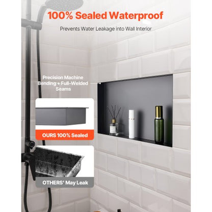 Shower niche 33.0 x 63.5 x 10.2 cm Frameless recessed shelf in stainless steel