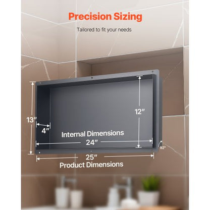 Shower niche 33.0 x 63.5 x 10.2 cm Frameless recessed shelf in stainless steel