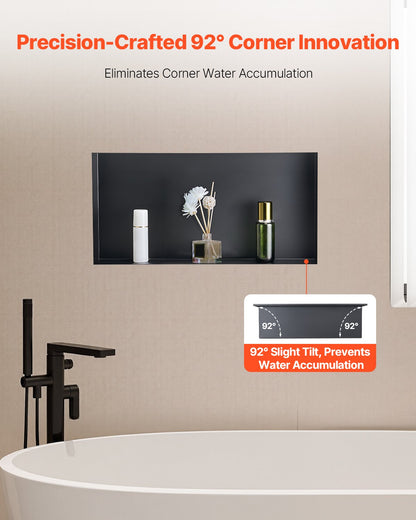 Shower Niche, 13 x 25 x 4 inch Frameless Recessed Wall Niche, Heavy-duty Stainless Steel Modern Shampoo Storage Organizer, Sealed Waterproof, Durable & Easy to Install, Black for Bathroom